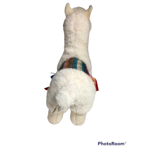 Miyoni By Aurora White Alpaca Llama Plush Stuffed Animal 12" Multicolor Blanket - Picture 5 of 10